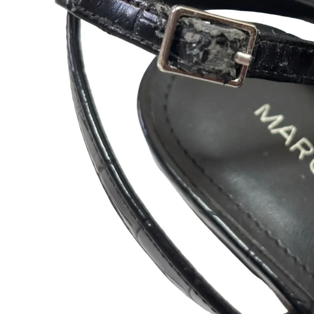 Marc Fisher Deric 2 Croc Embossed Square Toe Ankle Strap Heel